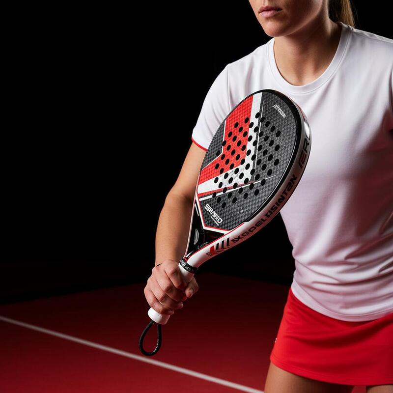 Close-up of a padel racket in play